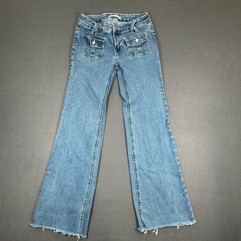 PacSun Jeans Womens 25 Blue‎ Denim Stretch Low Rise Cargo Flare Comfort Classic